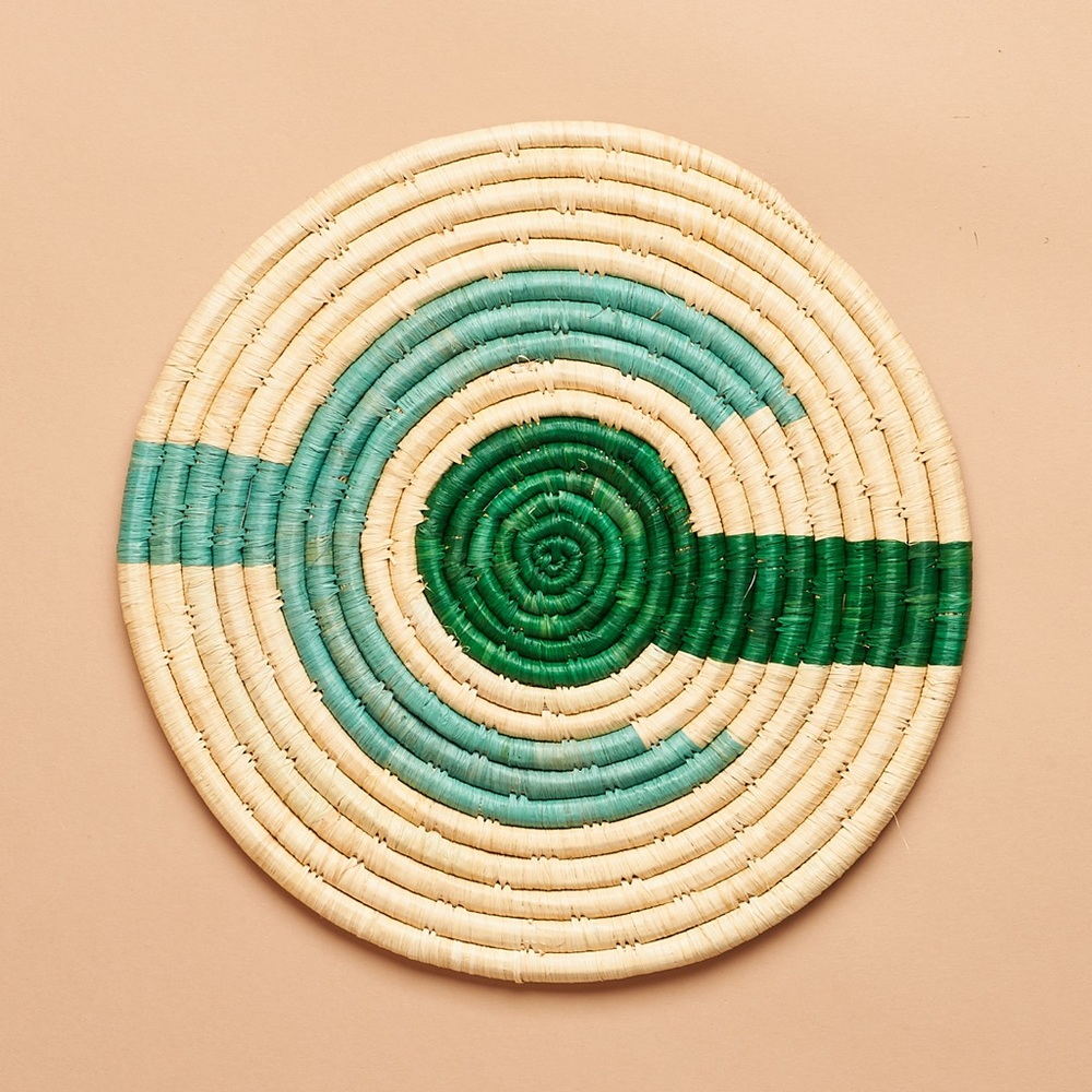 Kazi Unity Raffia Grass Woven Trivet Bohemian Artisan Made in Uganda Boho